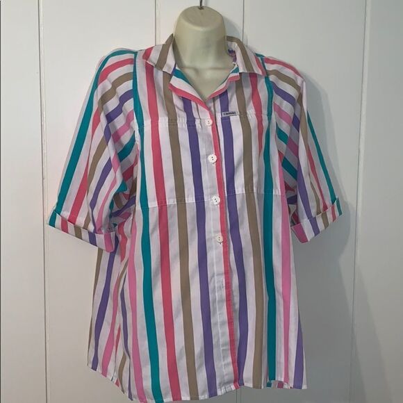 Totally 80s Vtg Cabrais striped multi color top - Picture 1 of 6